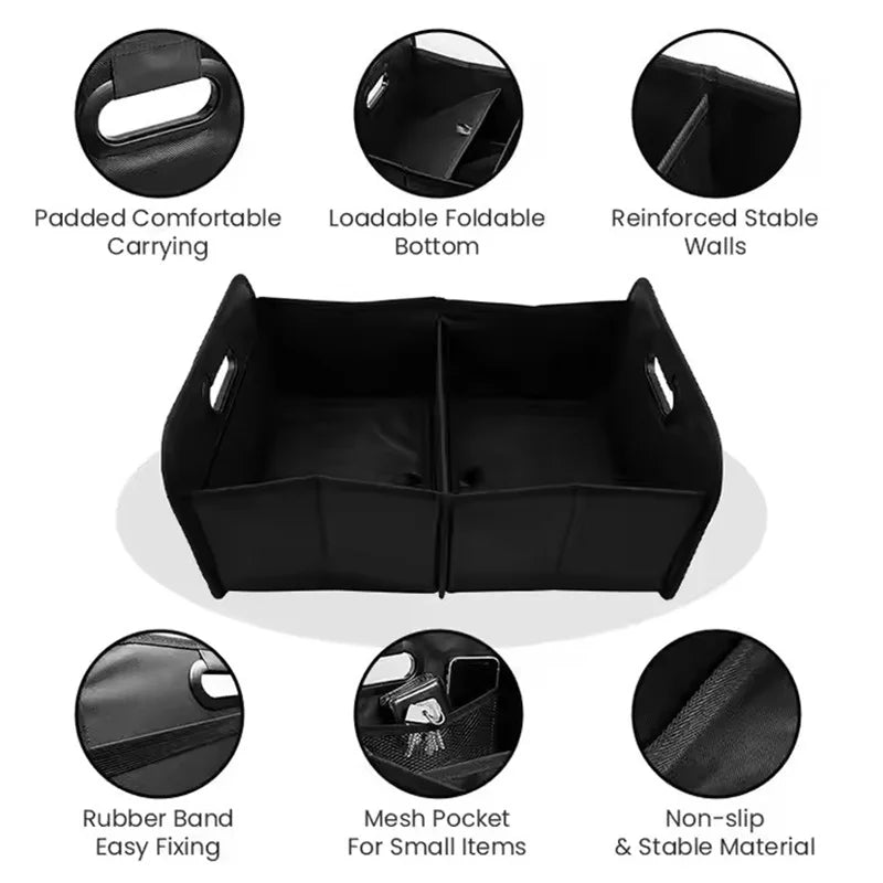 Large Collapsible Trunk Storage Box with Multi Pockets Black